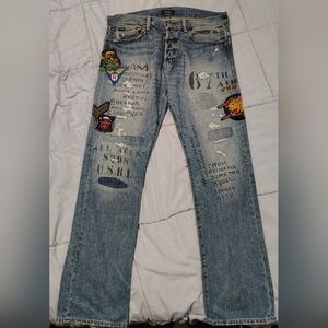 Polo Ralph Lauren Varick Military Patch Jeans 34x32 Distressed Streetwear